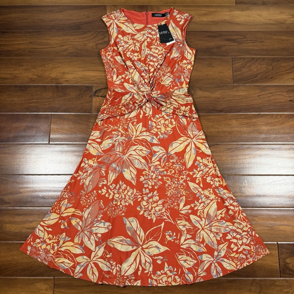 Lauren Ralph Lauren Size 6 Floral Twist Front Stretch Jersey Dress Sleeveless